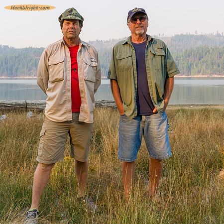 Two adventurers on the shore of Butt Valley reservoir