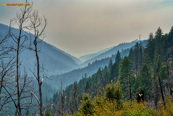 Burnt mountains and smoke